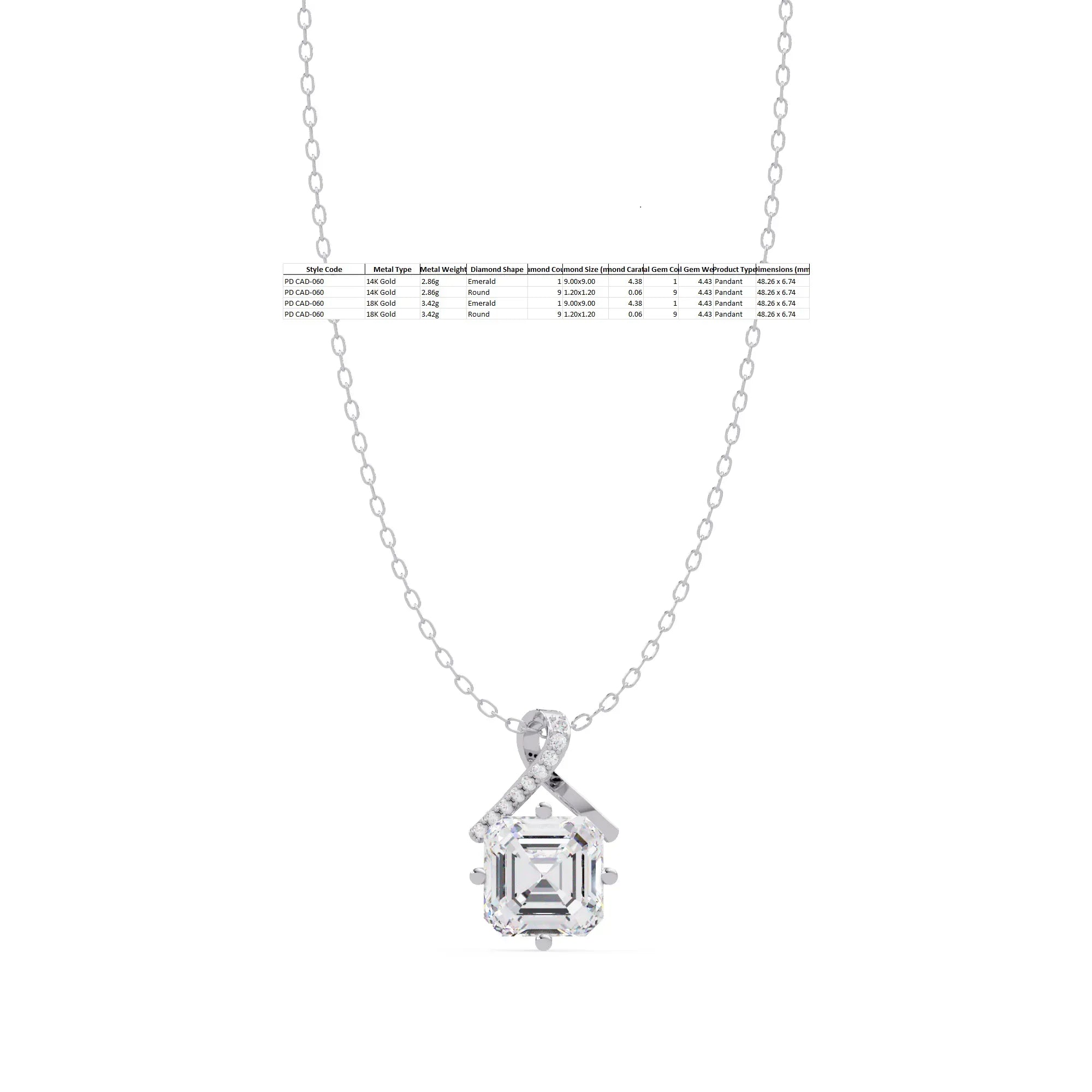 IGI Certified - 1/2 Ct. Lab Grown Diamond (VS/E-F) Eternal Knot Emerald-Cut Necklace Pendant
