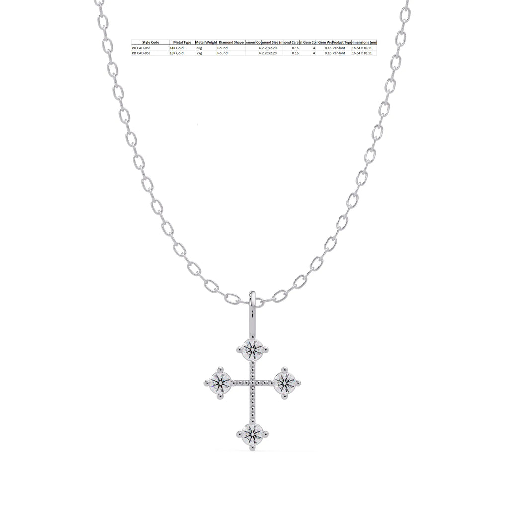 IGI Certified - 0.16 Ct. Lab Grown Diamond (VS/E-F) The Quad-Point Cross Pendant