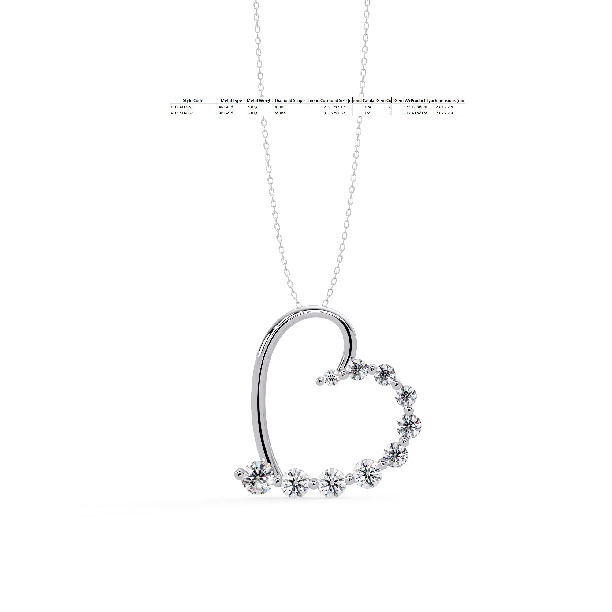 IGI Certified - 1/2 Ct. Lab Grown Diamond (VS/E-F) Graduated Heart Pendant