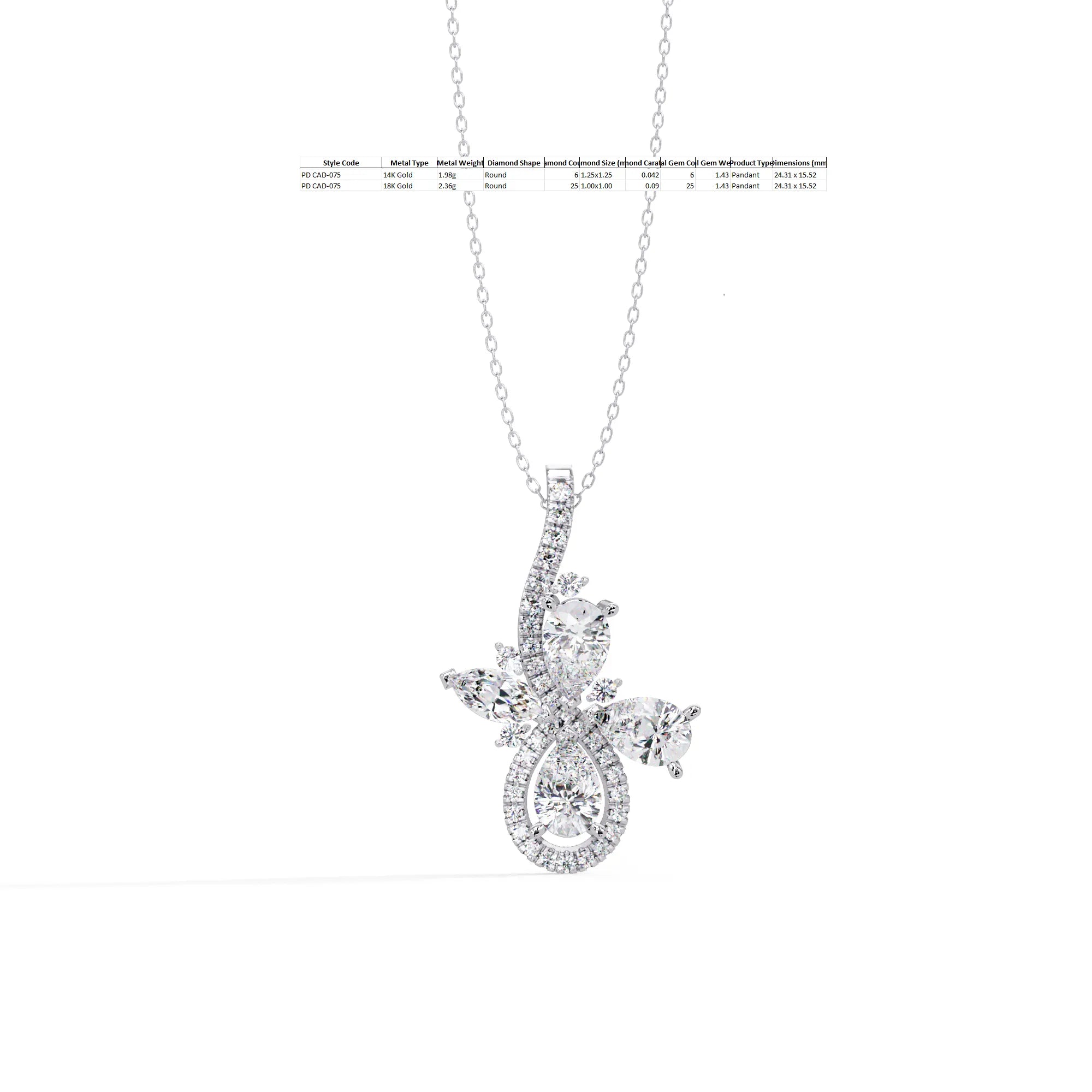 IGI Certified - 1.42 Ct. Lab Grown Diamond (VS/E-F) Floral Teardrop Pendant