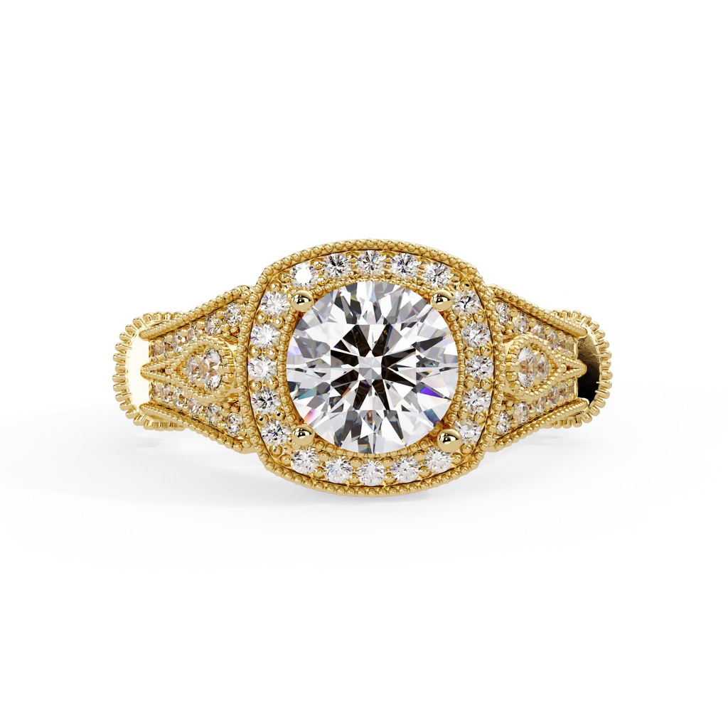 IGI Certified - 3 Ct. Lab Grown Diamond (VS/E-F) The Regal Estate Milgrain Halo Ring