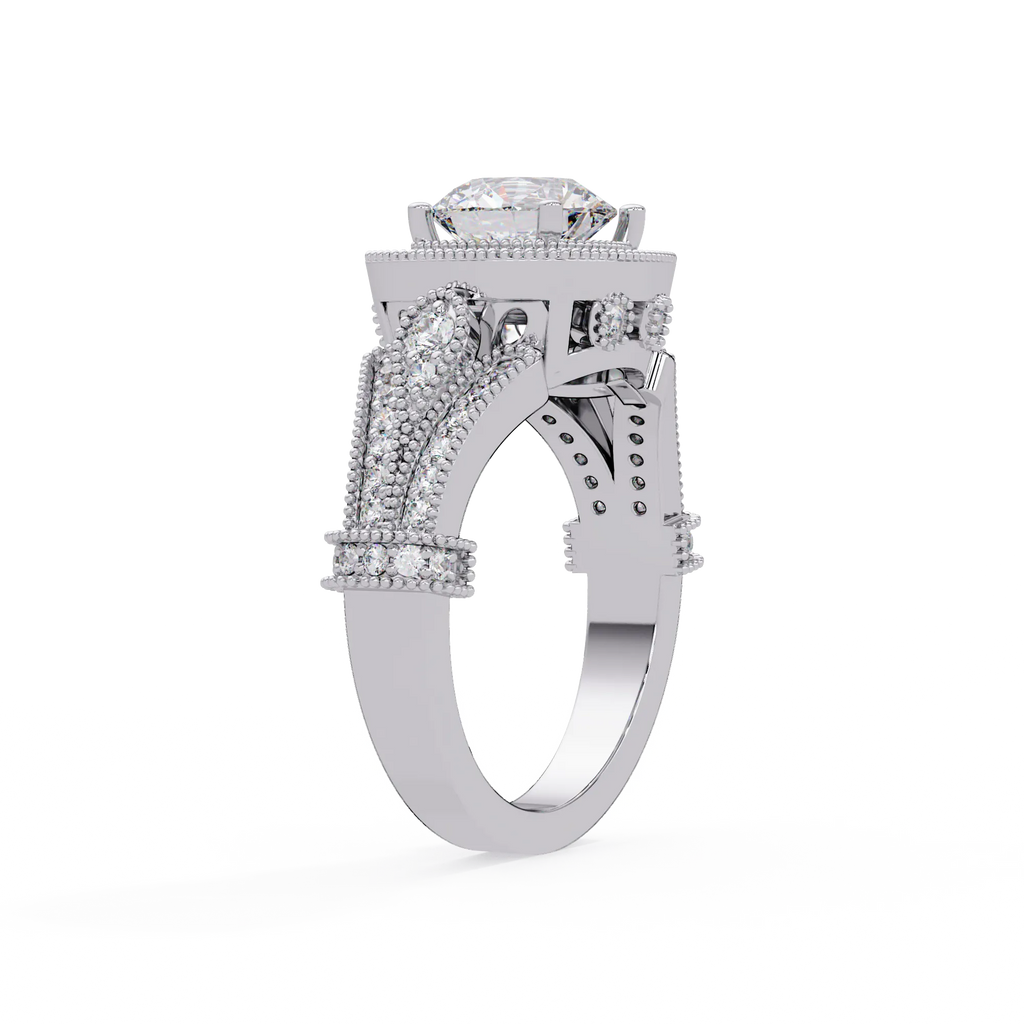 IGI Certified - 3 Ct. Lab Grown Diamond (VS/E-F) The Regal Estate Milgrain Halo Ring