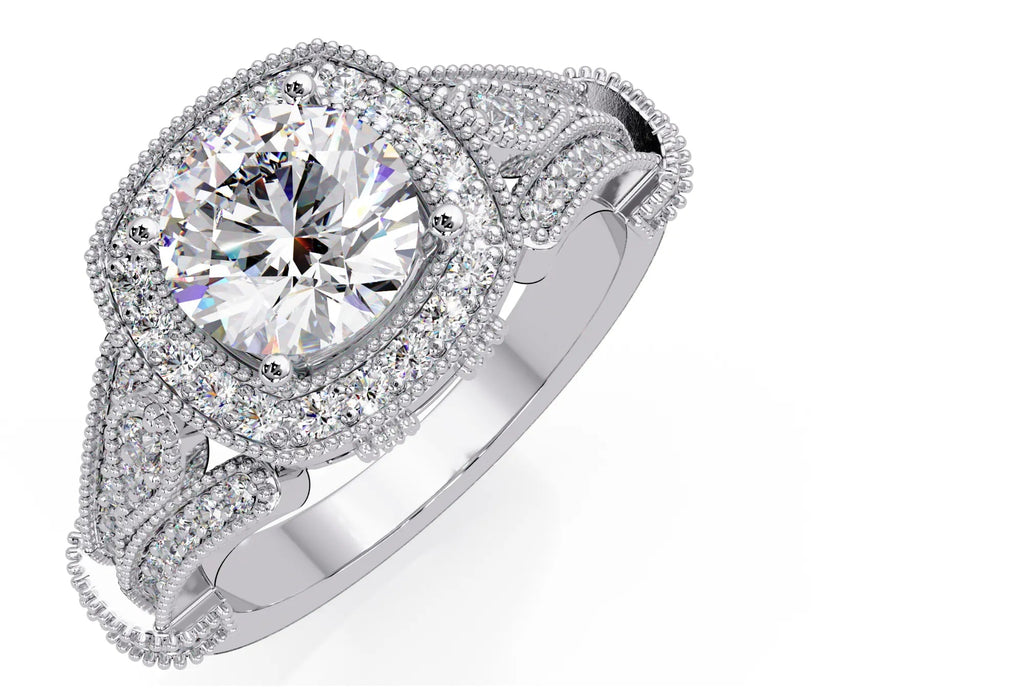 IGI Certified - 3 Ct. Lab Grown Diamond (VS/E-F) The Regal Estate Milgrain Halo Ring
