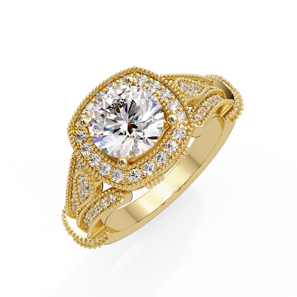 IGI Certified - 3 Ct. Lab Grown Diamond (VS/E-F) The Regal Estate Milgrain Halo Ring