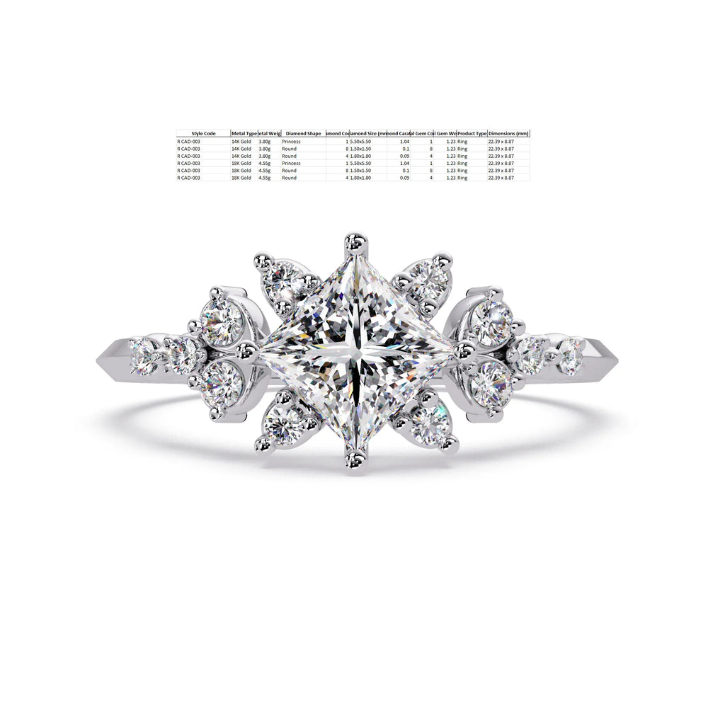 IGI Certified - 1.25 Ct. Lab Grown Diamond (VS/E-F) The Stellar Blossom Princess-Cut Cluster Ring
