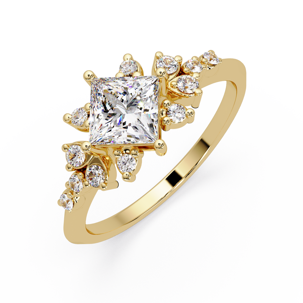 IGI Certified - 1.25 Ct. Lab Grown Diamond (VS/E-F) The Stellar Blossom Princess-Cut Cluster Ring