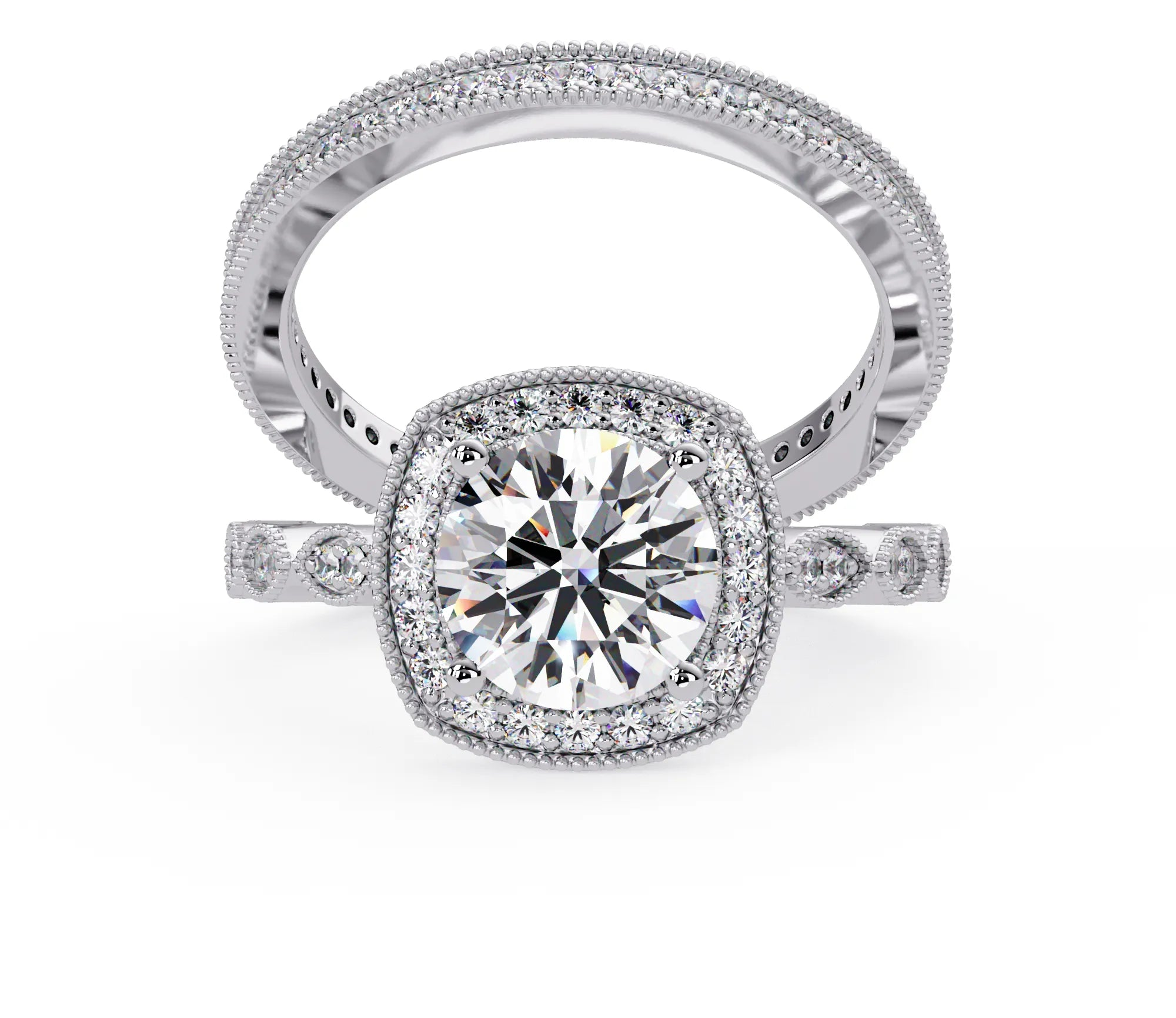 IGI Certified - 3 Ct. Lab Grown Diamond (VS/E-F) "The Verona Milgrain Halo Diamond Bridal Set" Ring