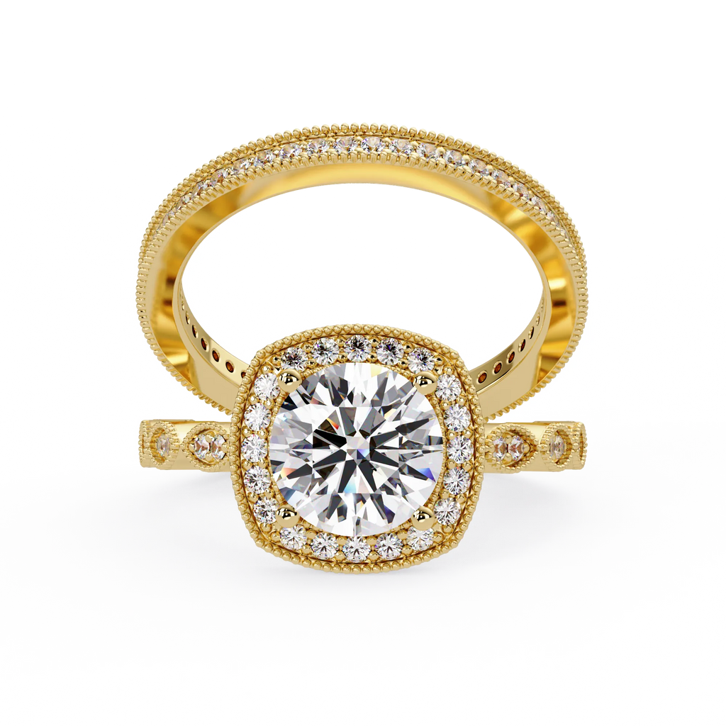 IGI Certified - 3 Ct. Lab Grown Diamond (VS/E-F) "The Verona Milgrain Halo Diamond Bridal Set" Ring