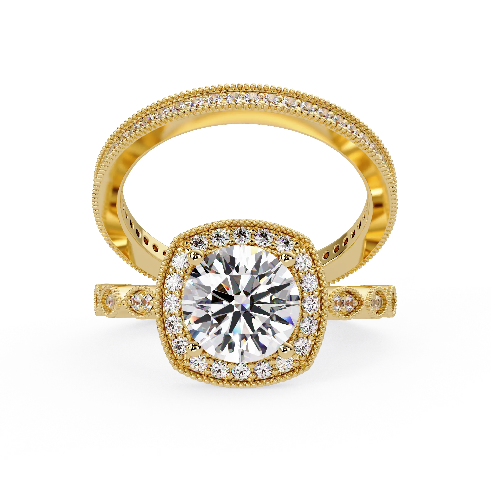 IGI Certified - 3 Ct. Lab Grown Diamond (VS/E-F) "The Verona Milgrain Halo Diamond Bridal Set" Ring