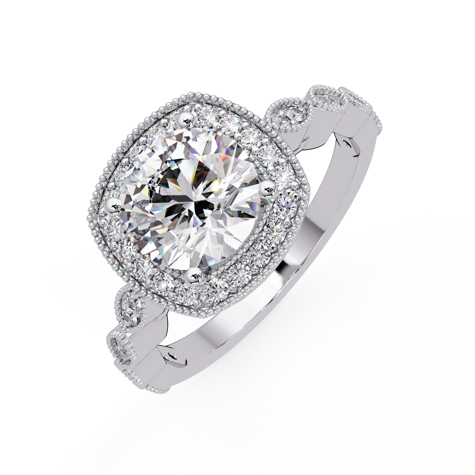 IGI Certified - 3 Ct. Lab Grown Diamond (VS/E-F) "The Verona Milgrain Halo Diamond Bridal Set" Ring