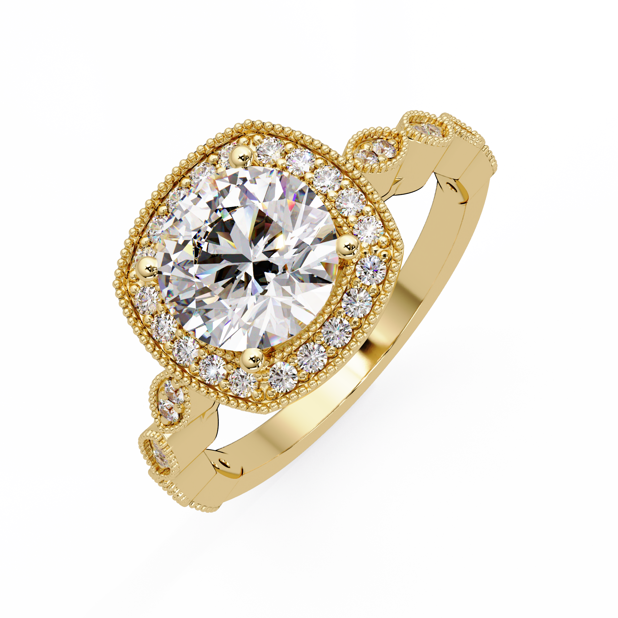 IGI Certified - 3 Ct. Lab Grown Diamond (VS/E-F) "The Verona Milgrain Halo Diamond Bridal Set" Ring