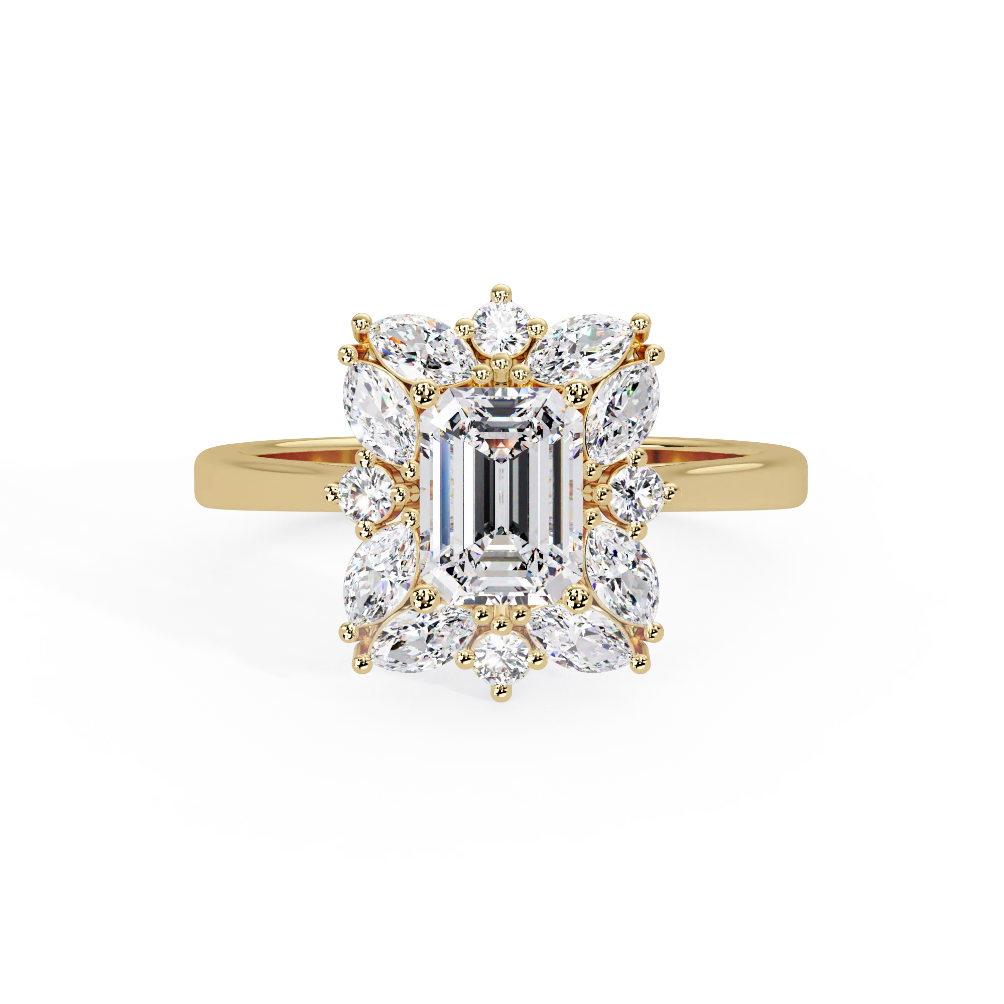 IGI Certified - 2.5 Ct. Lab Grown Diamond (VS/E-F) The "Regal Radiance" Emerald-Cut Cluster Ring