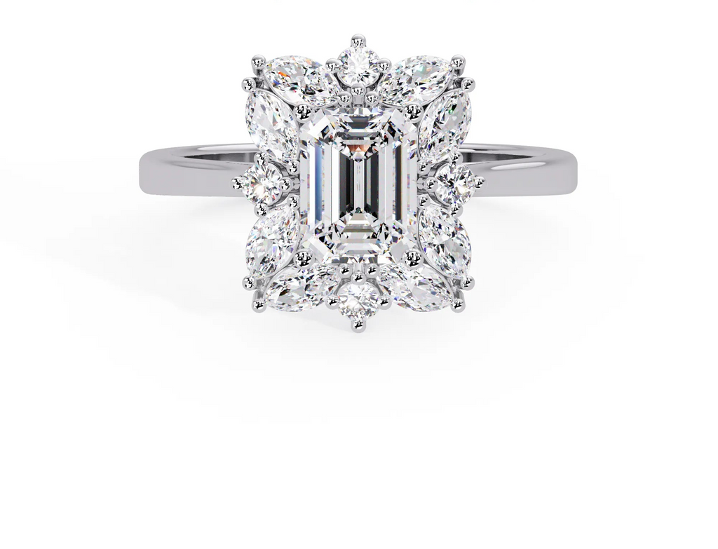 IGI Certified - 2.5 Ct. Lab Grown Diamond (VS/E-F) The "Regal Radiance" Emerald-Cut Cluster Ring