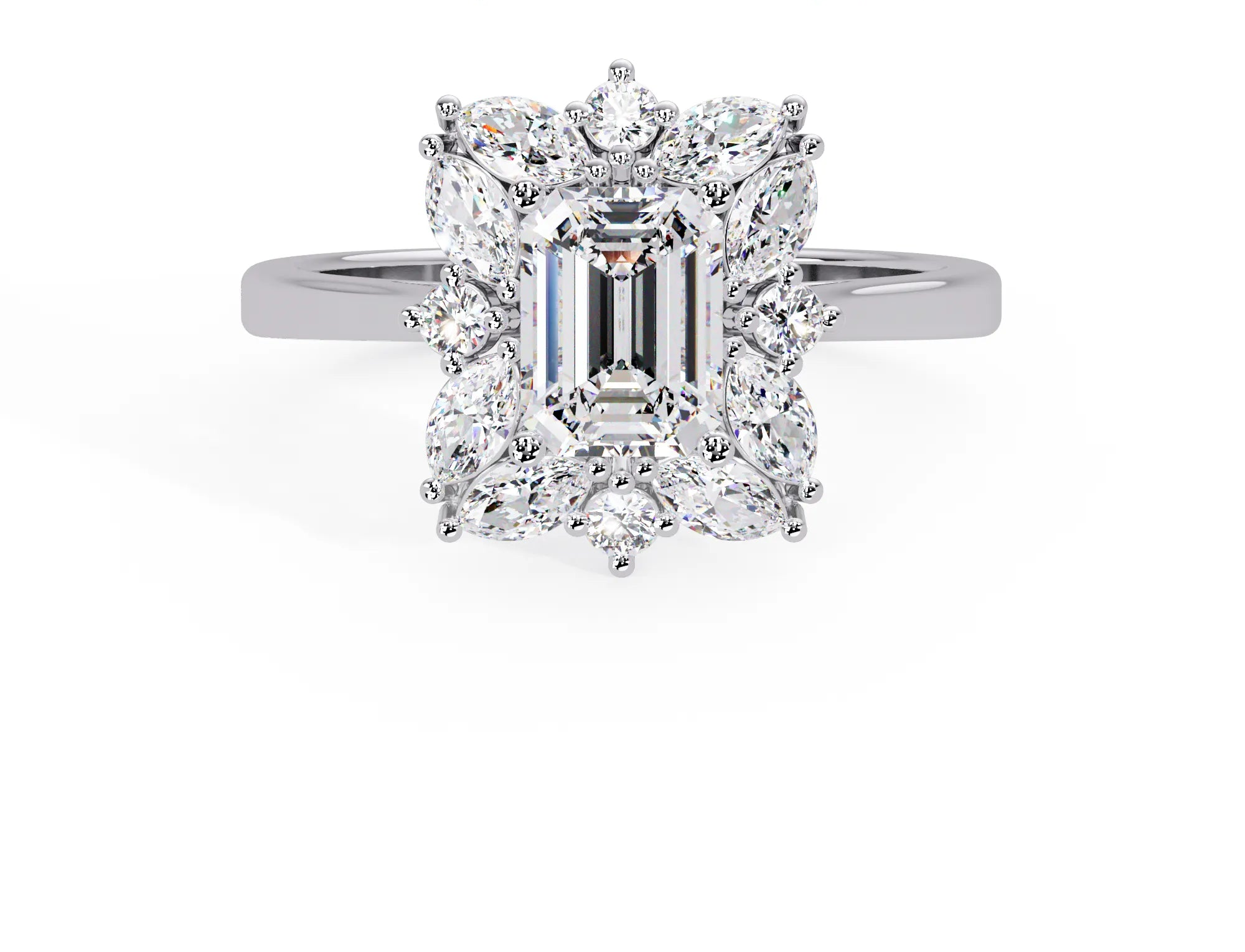 IGI Certified - 2.5 Ct. Lab Grown Diamond (VS/E-F) The "Regal Radiance" Emerald-Cut Cluster Ring