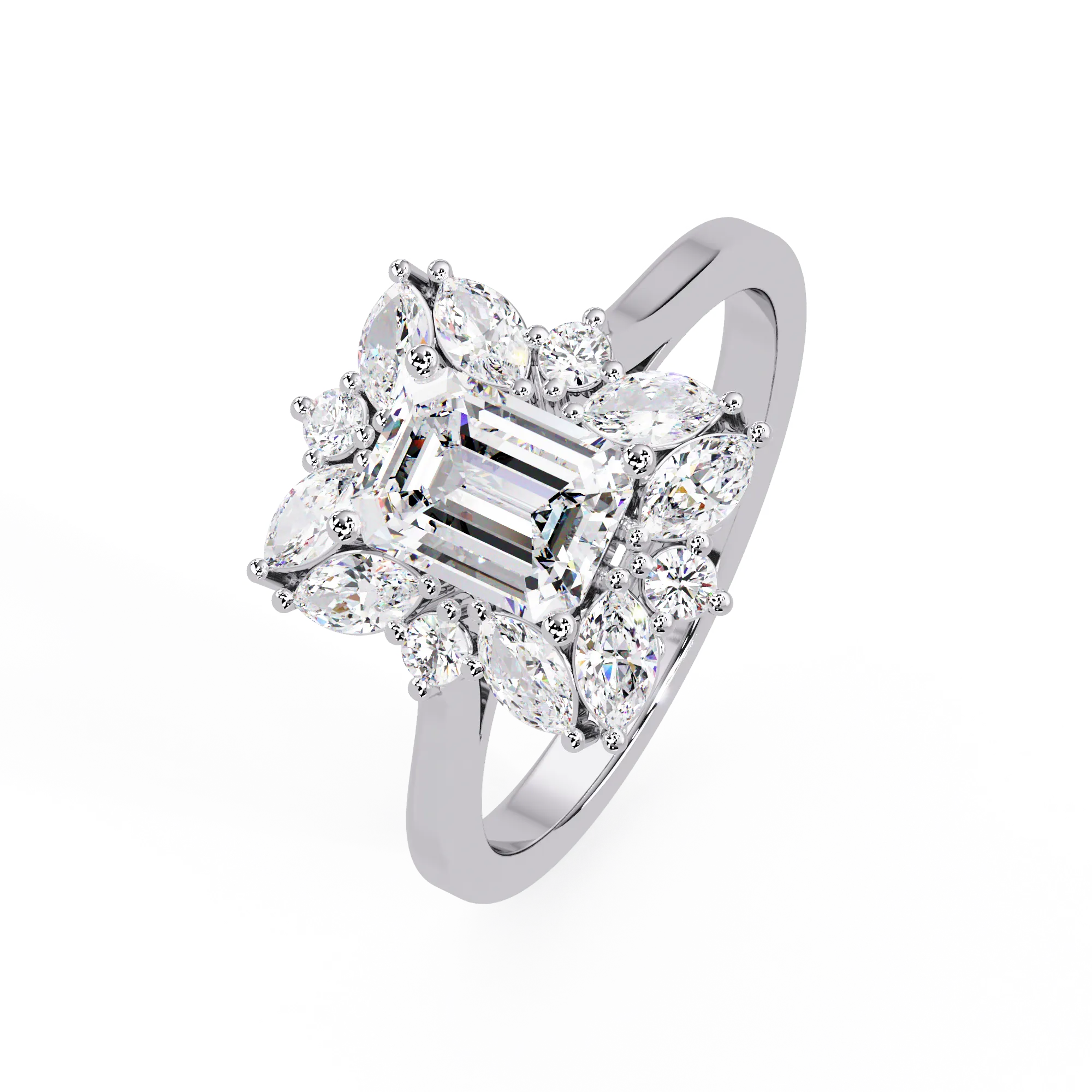 IGI Certified - 2.5 Ct. Lab Grown Diamond (VS/E-F) The "Regal Radiance" Emerald-Cut Cluster Ring