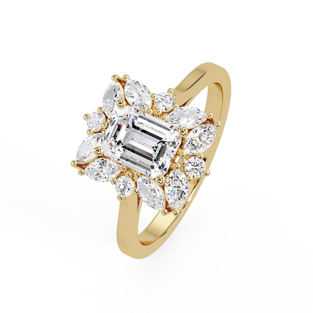 IGI Certified - 2.5 Ct. Lab Grown Diamond (VS/E-F) The "Regal Radiance" Emerald-Cut Cluster Ring