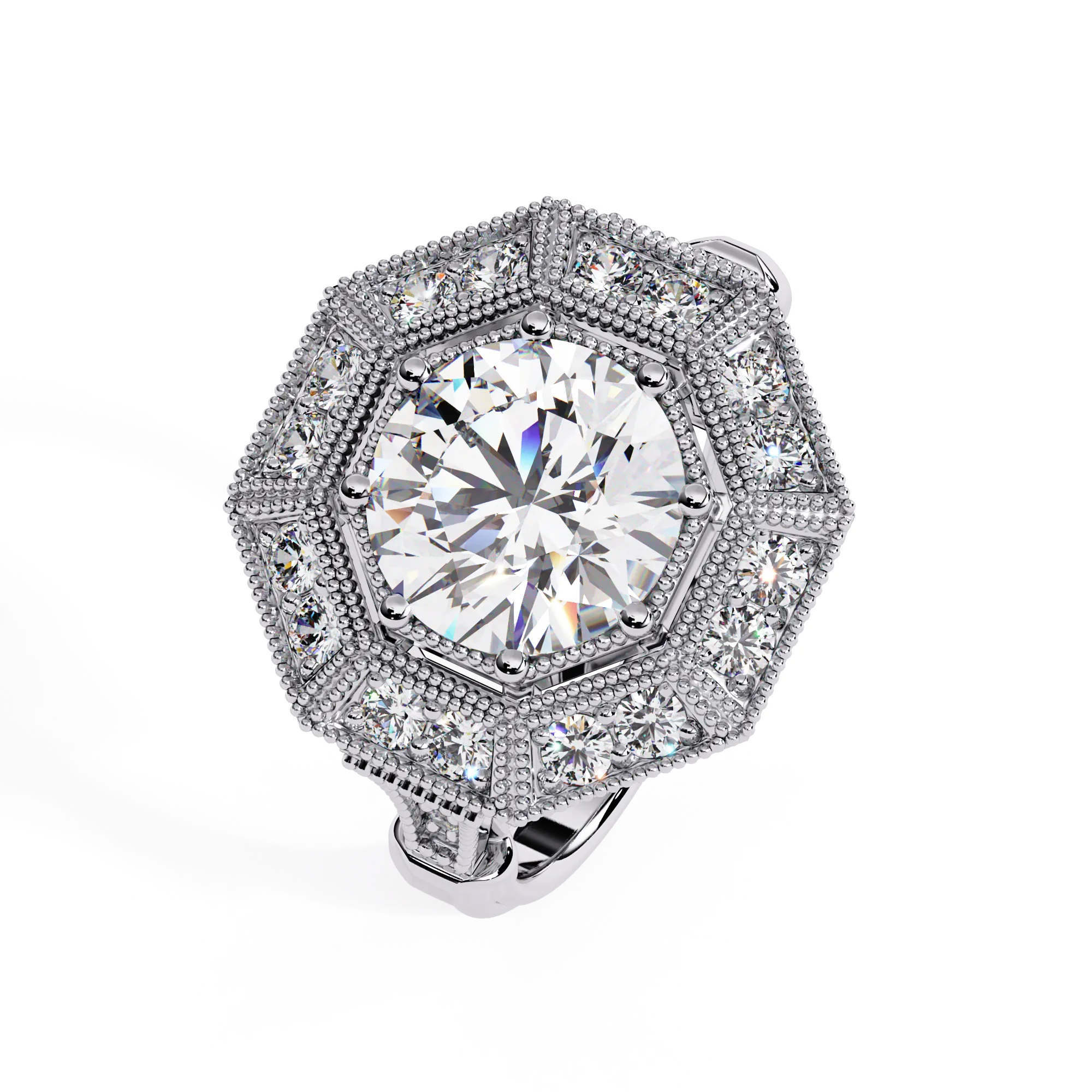 IGI Certified - 3.5 Ct. Lab Grown Diamond (VS/E-F) The Octagon Radiance Halo Ring