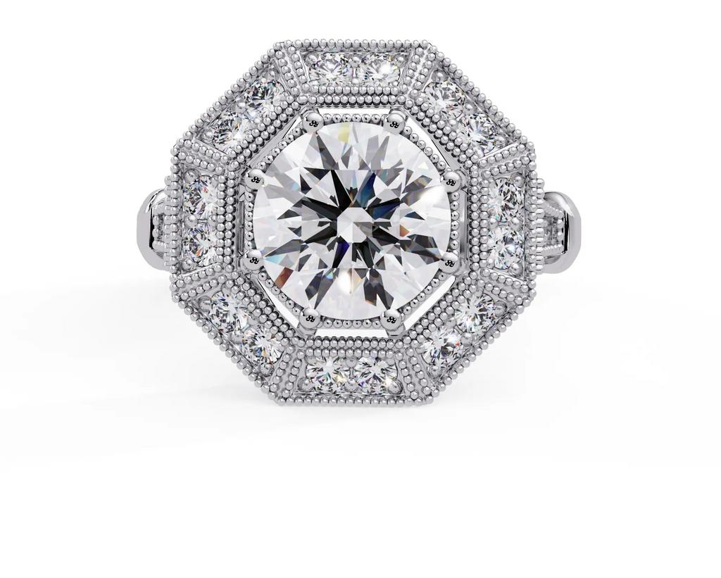 IGI Certified - 3.5 Ct. Lab Grown Diamond (VS/E-F) The Octagon Radiance Halo Ring