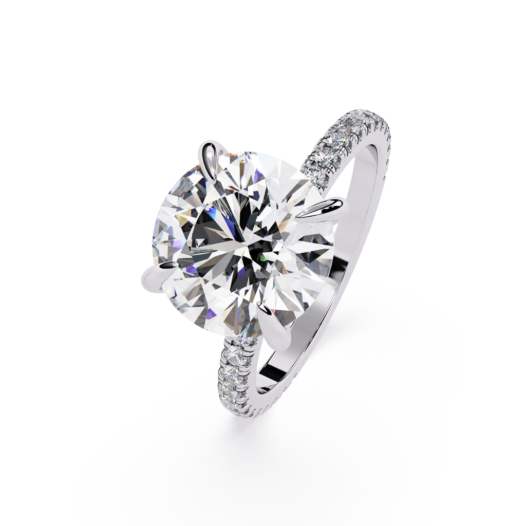 IGI Certified - 6 Ct. Lab Grown Diamond (VS/E-F) The Majesty:Solitaire Ring with Pavé-Set Diamond Shank Ring
