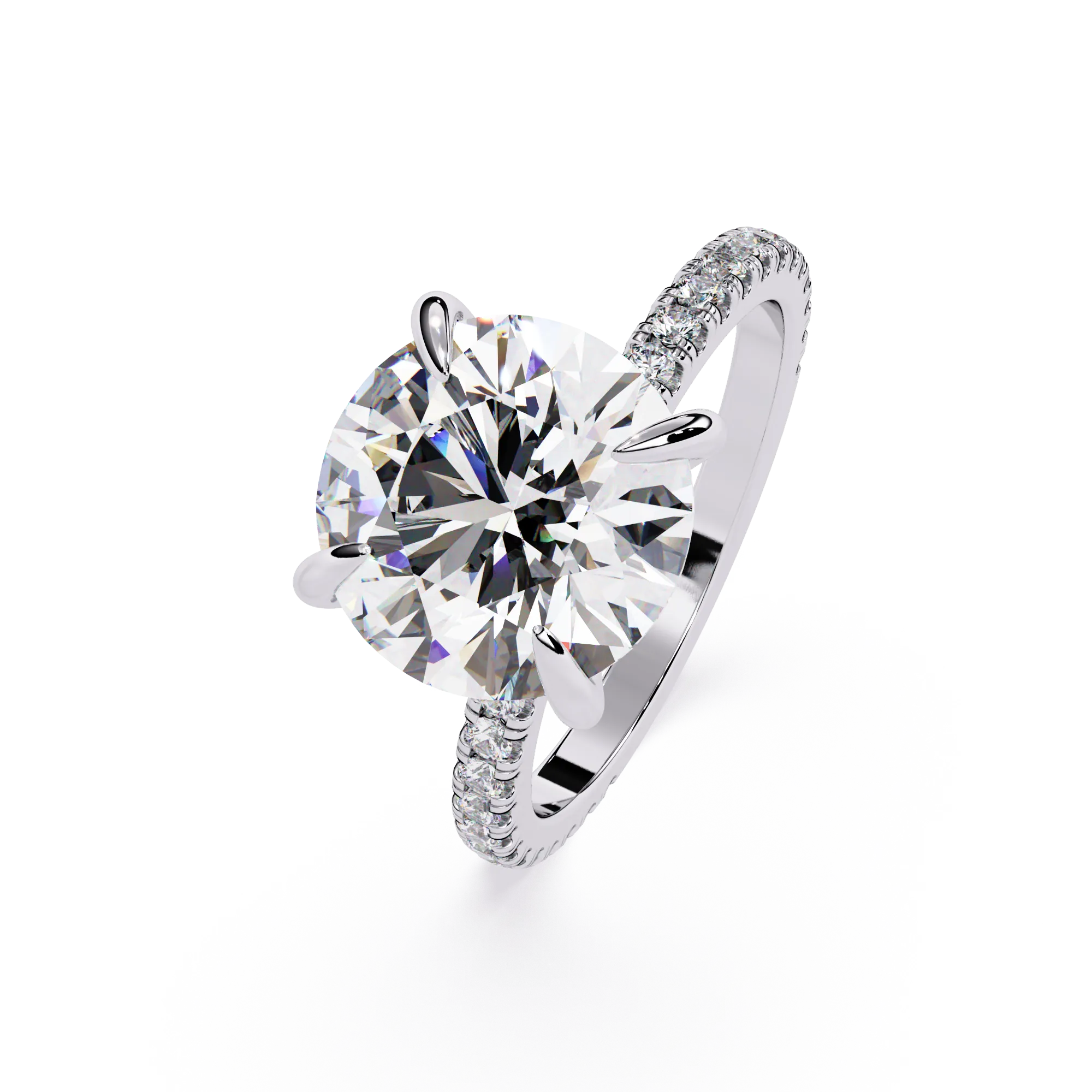 IGI Certified - 6 Ct. Lab Grown Diamond (VS/E-F) The Majesty:Solitaire Ring with Pavé-Set Diamond Shank Ring