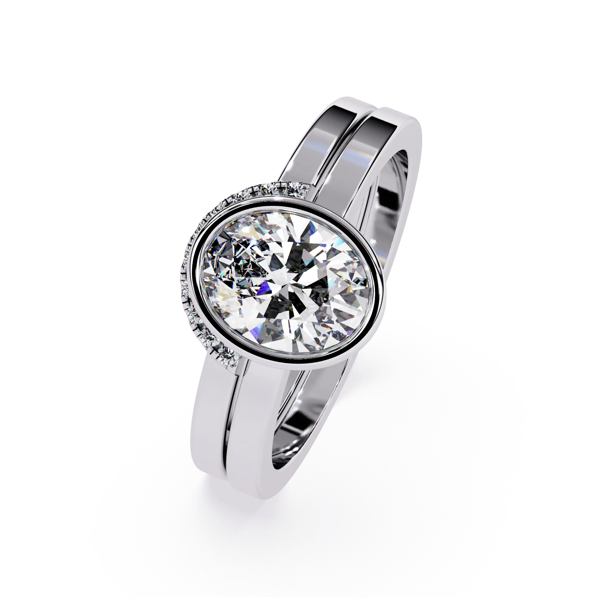 IGI Certified - 1.75 Ct. Lab Grown Diamond (VS/E-F) Oval-Cut Diamond Bezel Bridal Set Ring