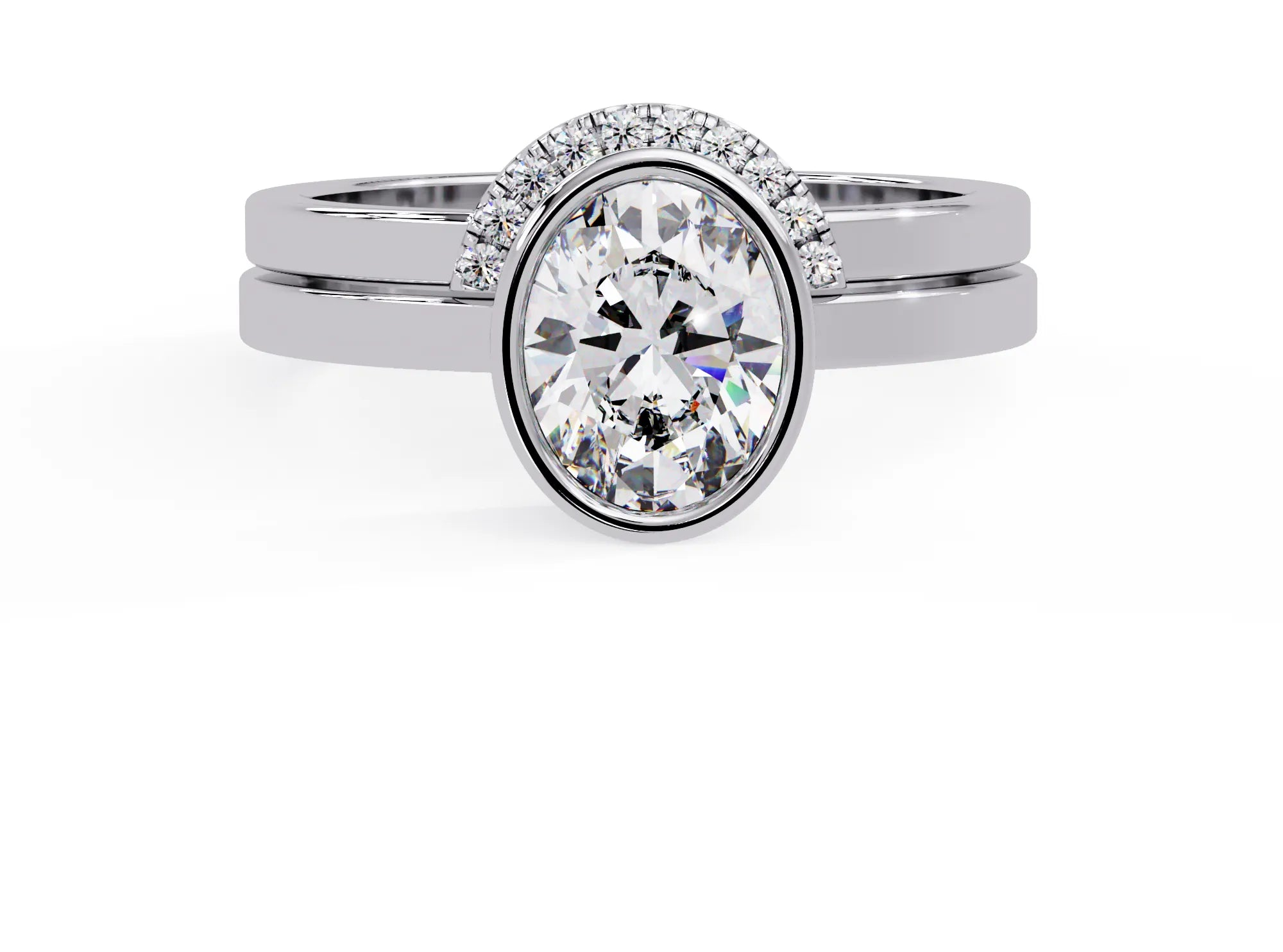 IGI Certified - 1.75 Ct. Lab Grown Diamond (VS/E-F) Oval-Cut Diamond Bezel Bridal Set Ring