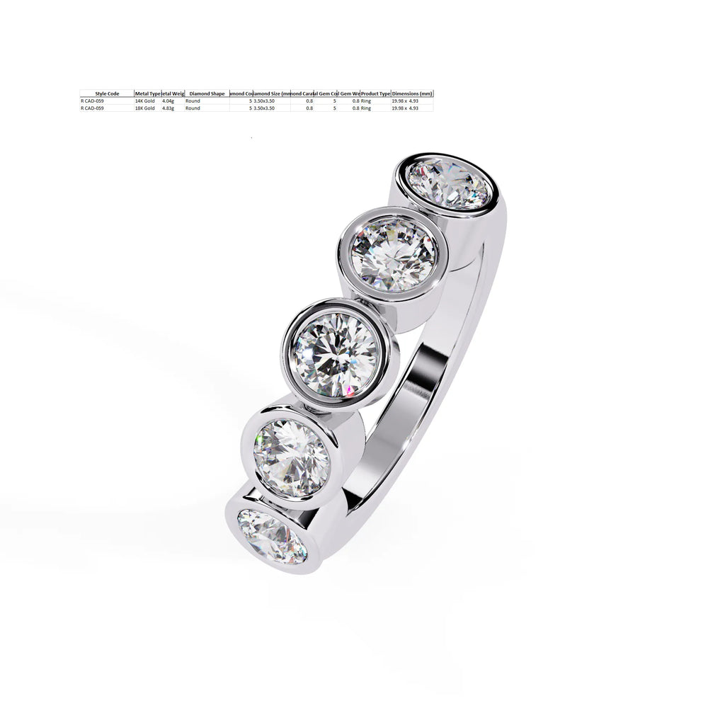 IGI Certified - 1/2 Ct. Lab Grown Diamond (VS/E-F) Aura Five-Stone Bezel Ring