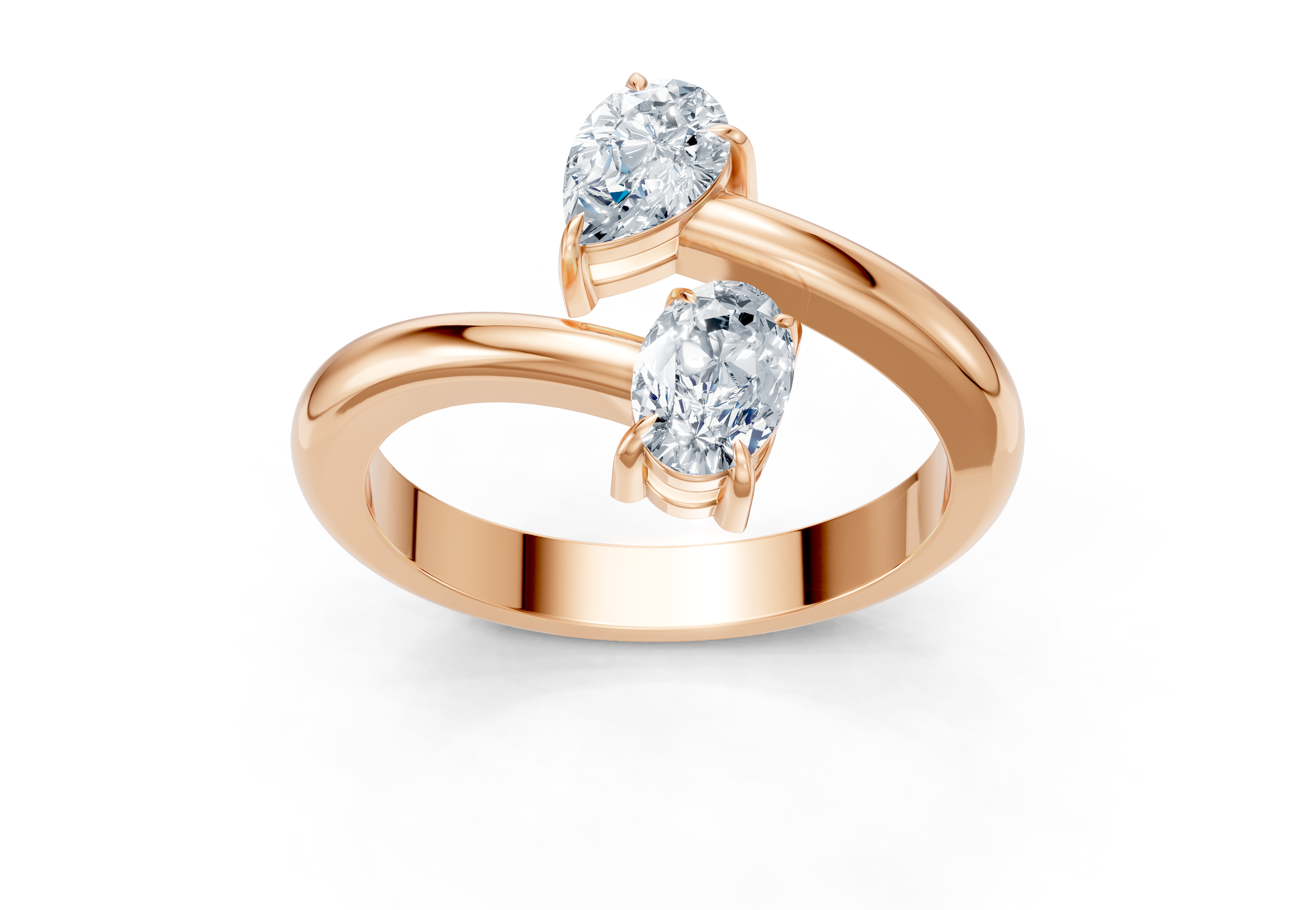 IGI Certified - 3/4 Ct. Lab Grown Diamond (VS/E-F) Toi et Moi Pear and Oval Ring - 925 Sterling Silver