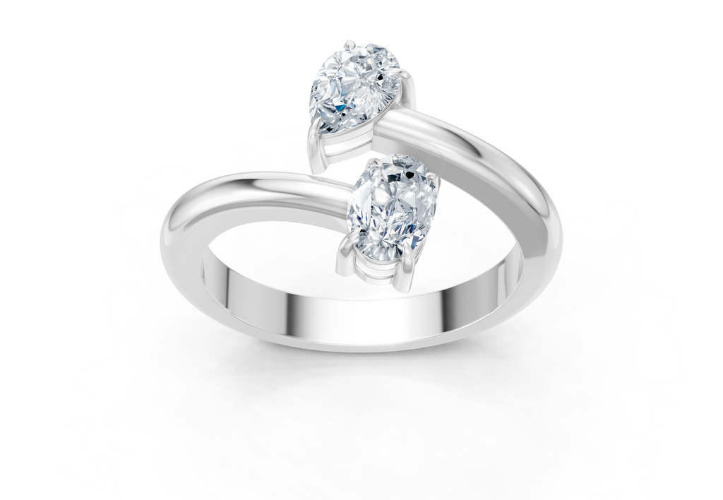0.75 Carat Lab Grown Diamond Toi et Moi Pear and Oval Ring