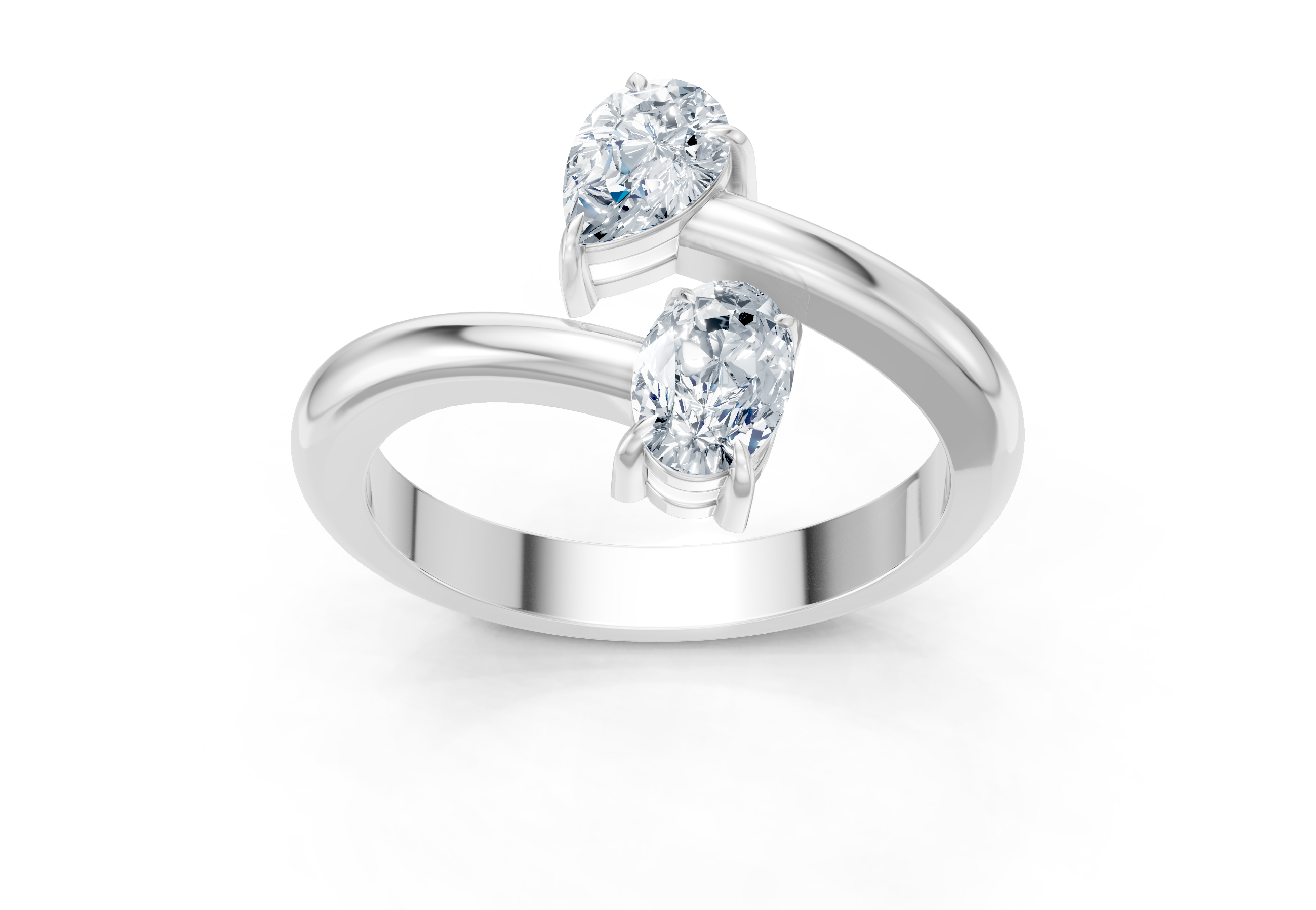 IGI Certified - 3/4 Ct. Lab Grown Diamond (VS/E-F) Toi et Moi Pear and Oval Ring - 925 Sterling Silver