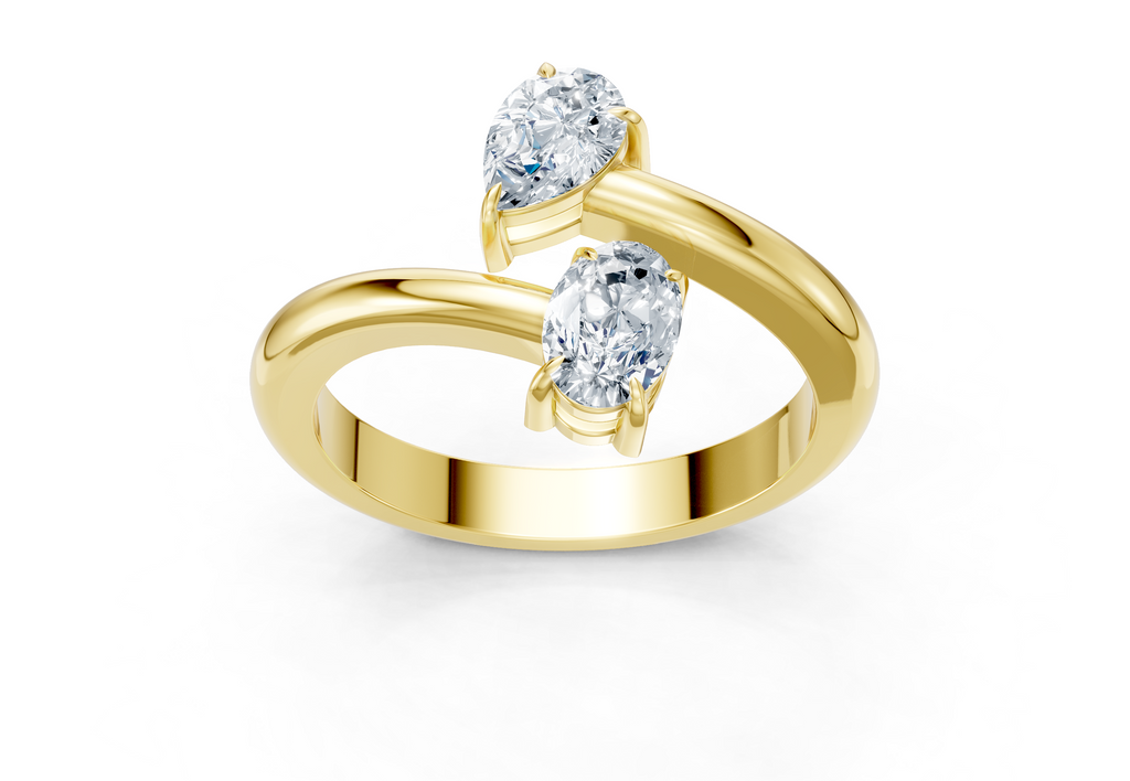 0.75 Carat Lab Grown Diamond Toi et Moi Pear and Oval Ring, IGI Certified