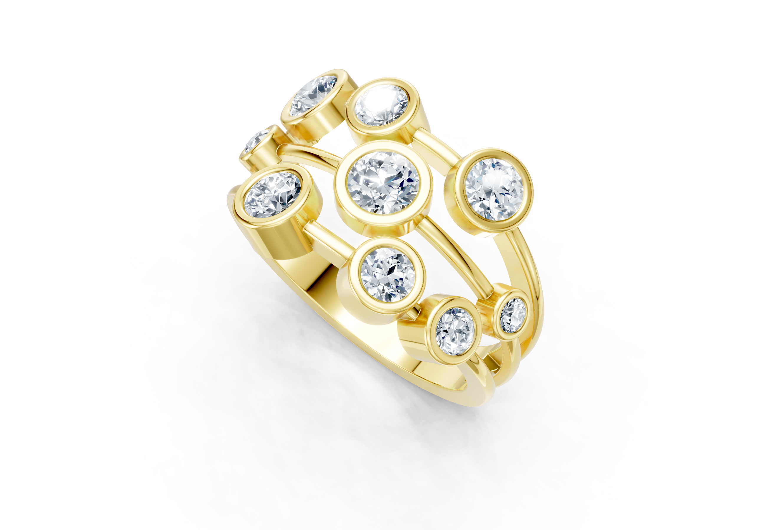 IGI Certified Multi-Size Lab Grown Diamond (VS/E-F) Bubble Scatter Ring - Gold