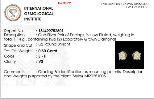 0.50 Carat Lab Grown Diamond Stud Earring