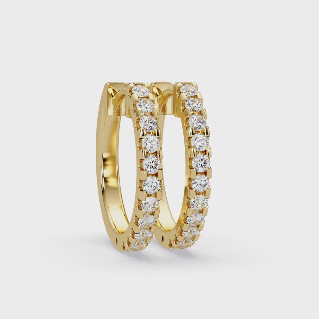 IGI Certified- 1/2 Ct. Lab Grown Diamond (VS/E-F) Yellow Gold Diamond Hoop Earrings with 22 Round Cut Stones Earring