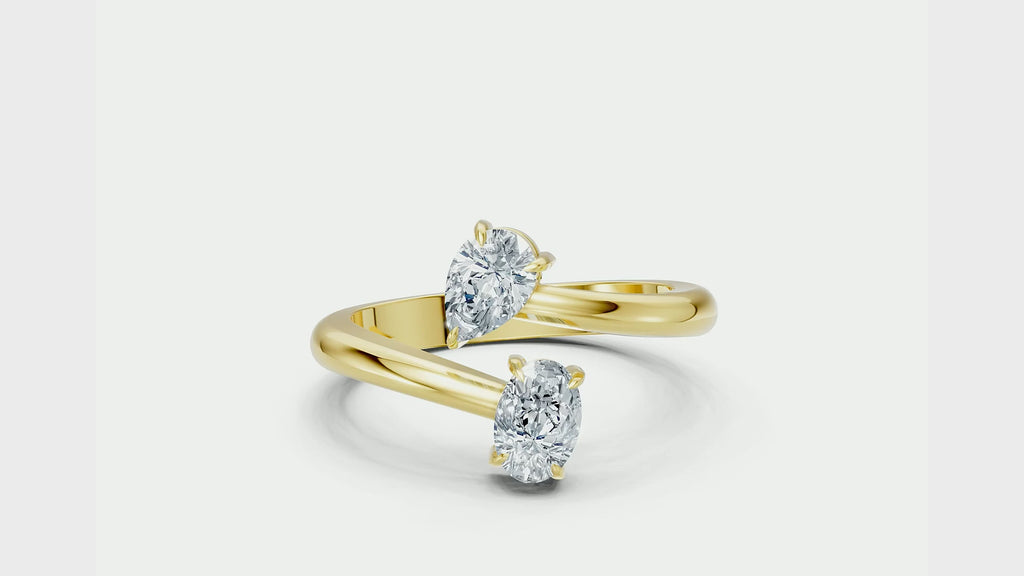 0.75 Carat Lab Grown Diamond Toi et Moi Pear and Oval Ring, IGI Certified