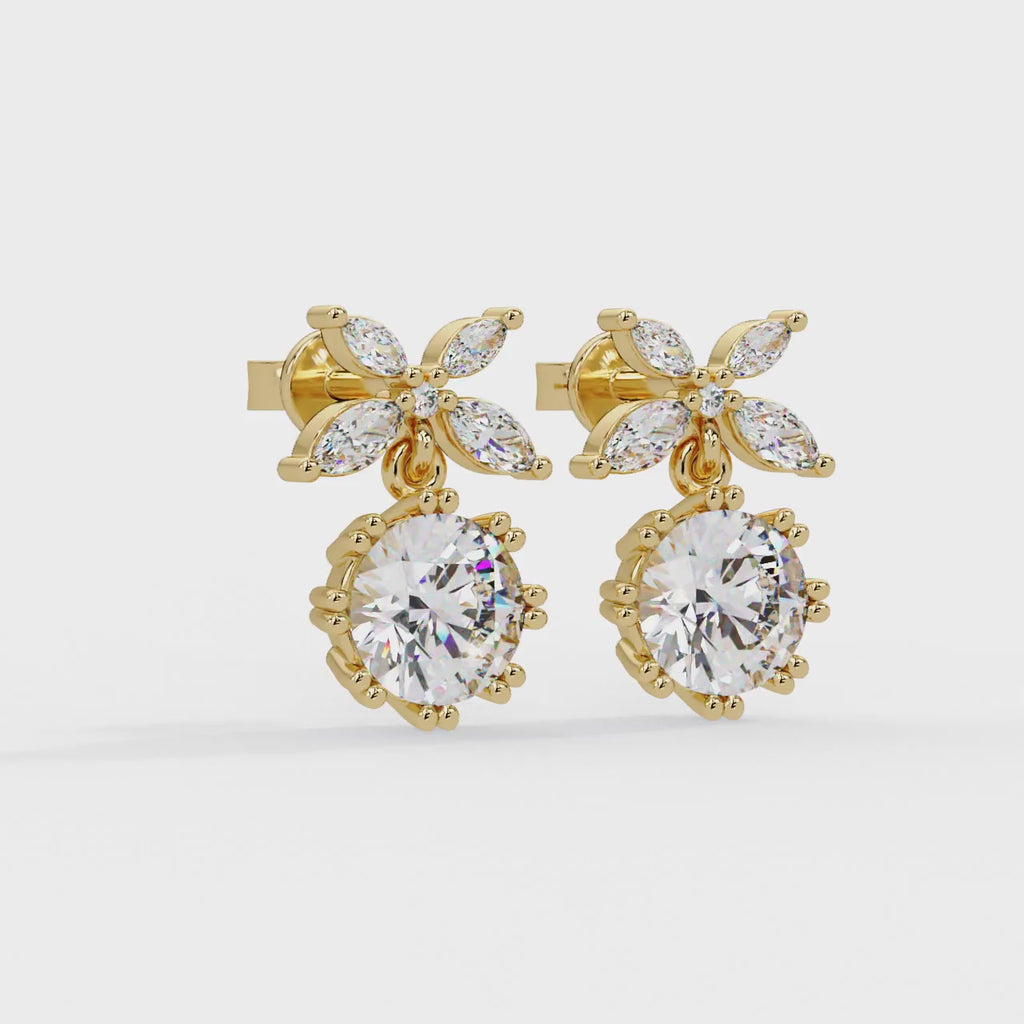 IGI Certified- 2.25 Ct. Lab Grown Diamond (VS/E-F) Sparkling Floral Diamond Drop Earrings