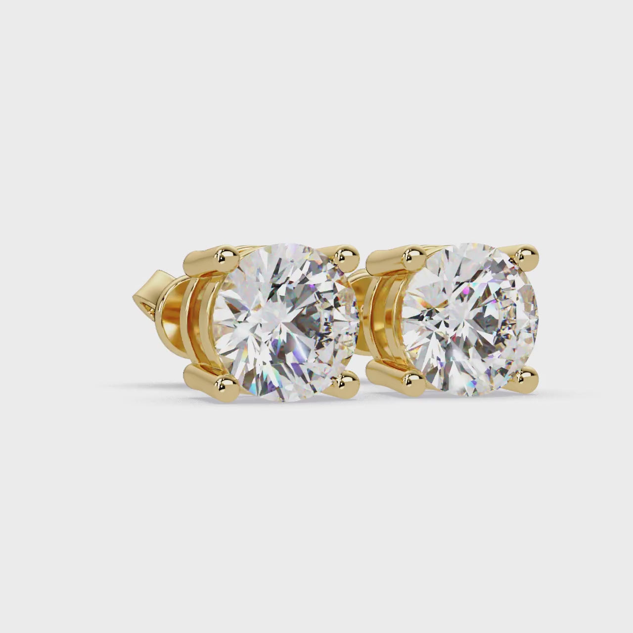 Gold Round Diamond Solitaire Stud Earrings – 4-Prong Classic