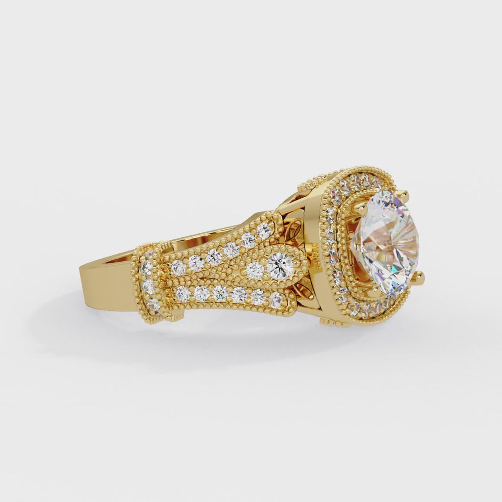 IGI Certified - 3 Ct. Lab Grown Diamond (VS/E-F) The Regal Estate Milgrain Halo Ring