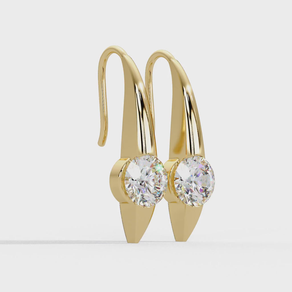 IGI Certified- 2 Ct. Lab Grown Diamond (VS/E-F) The Sculpted Gold & Diamond Solitaire Hooks Earrings