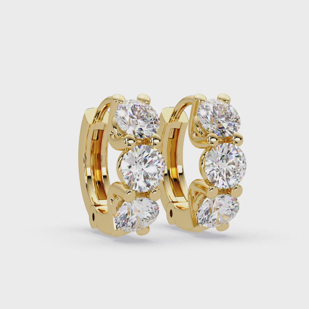 IGI Certified- 3 Ct. Lab Grown Diamond (VS/E-F) 3-Stone Diamond Hoop Earrings