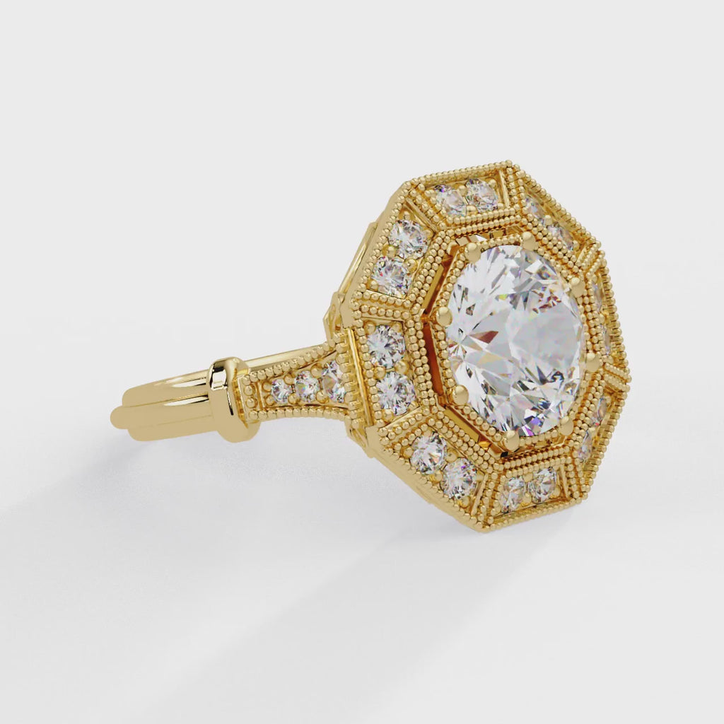 IGI Certified - 3.5 Ct. Lab Grown Diamond (VS/E-F) The Octagon Radiance Halo Ring