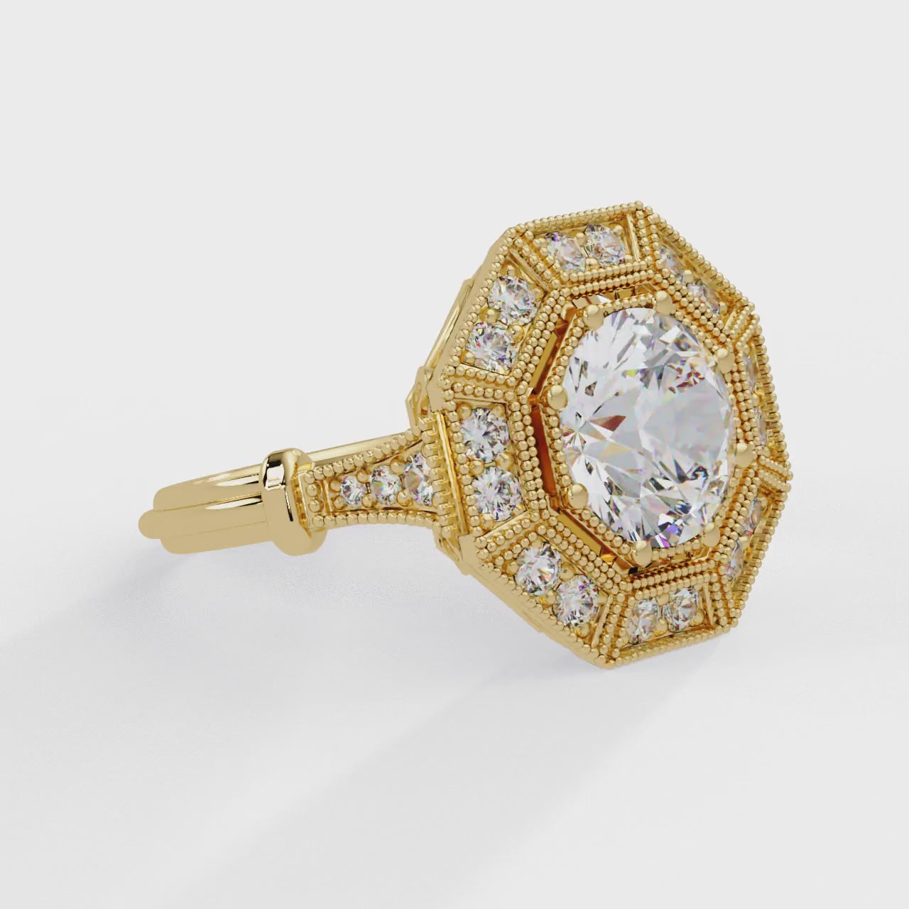 IGI Certified - 3.5 Ct. Lab Grown Diamond (VS/E-F) The Octagon Radiance Halo Ring