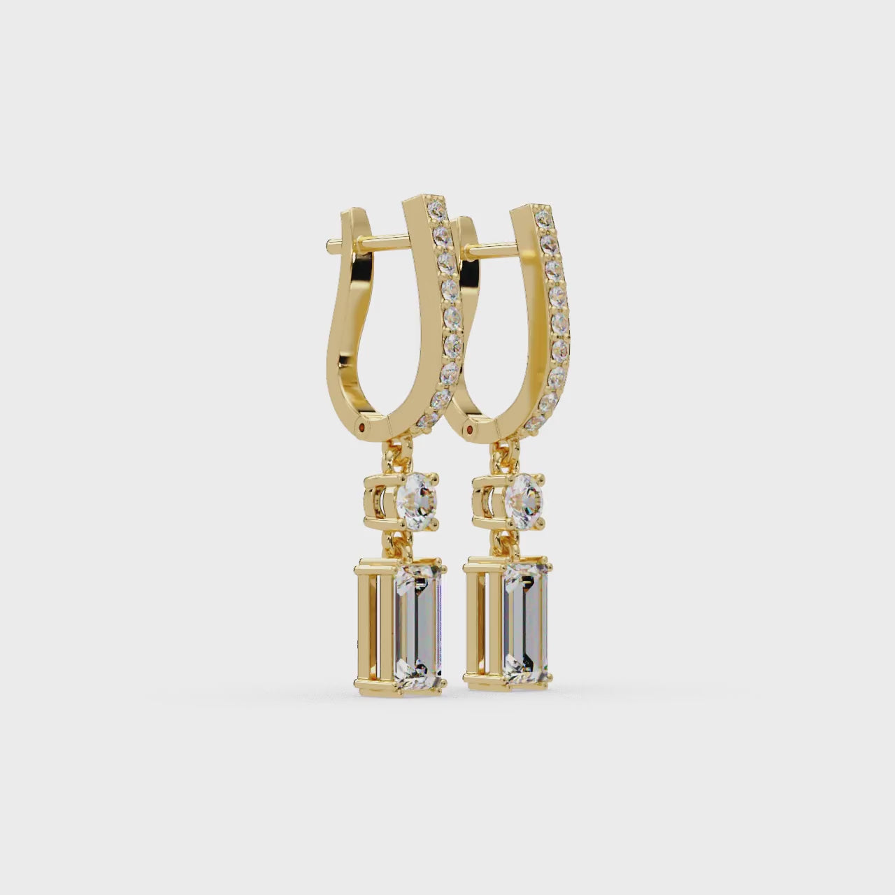 IGI Certified-1 Ct. Lab Grown Diamond (VS/E-F) Emerald-Cut & Round Diamond Drop Earring