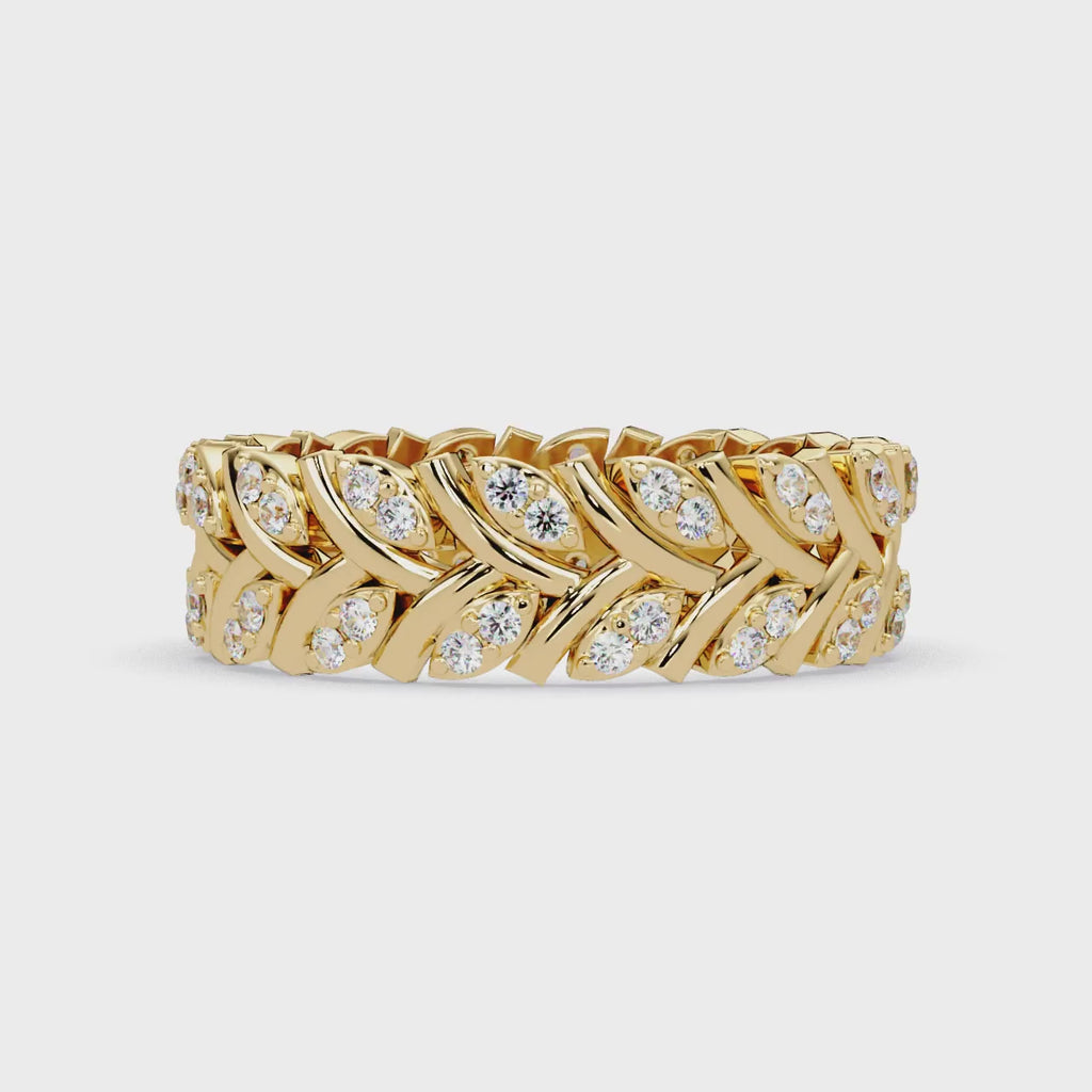 IGI Certified - 1/2 Ct. Lab Grown Diamond (VS/E-F) Leaf Motif Full-Eternity Diamond Ring – 9K/18K Gold Ring