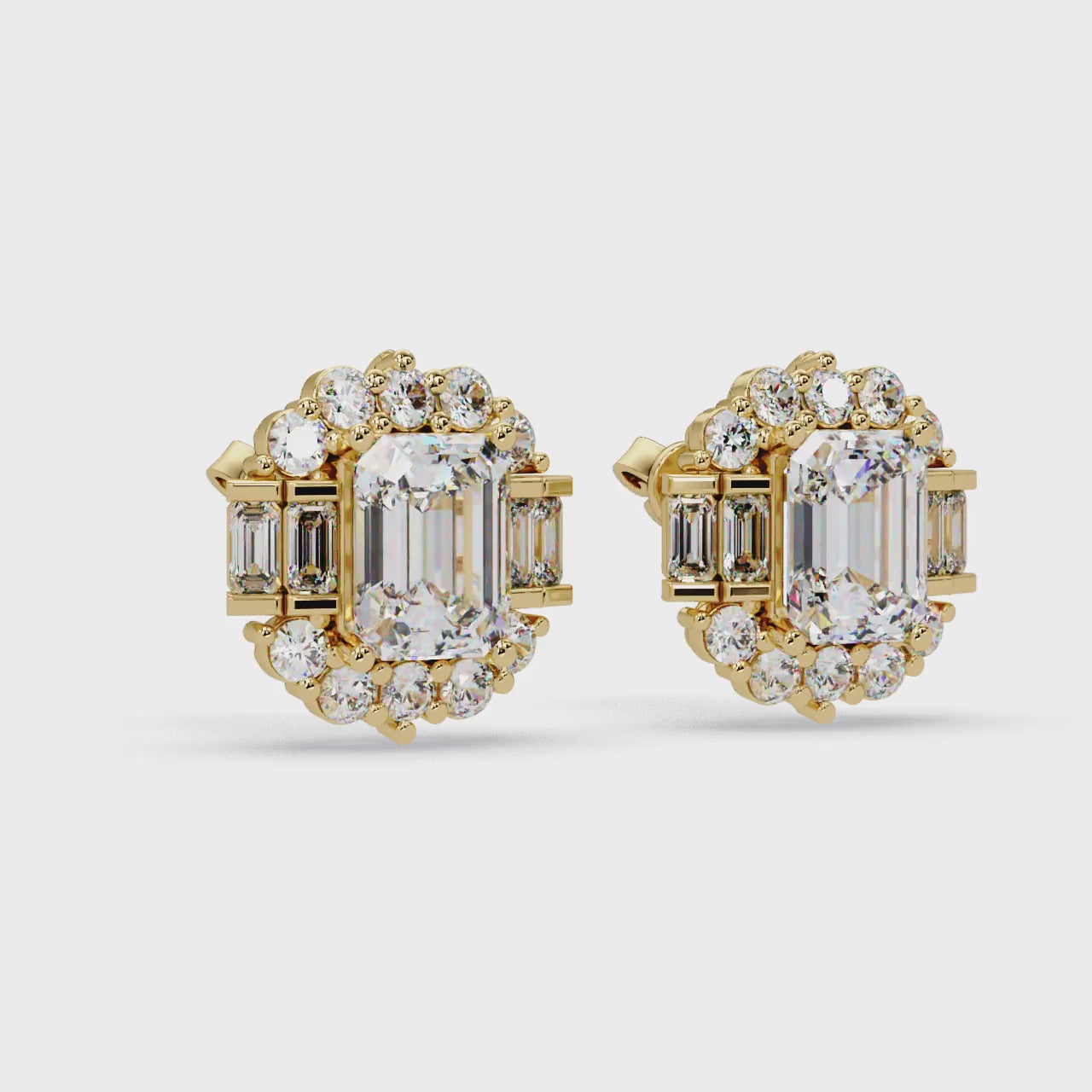 IGI Certified- 7 Ct. Lab Grown Diamond (VS/E-F) Art Deco Emerald-Cut Diamond Halo Earrings