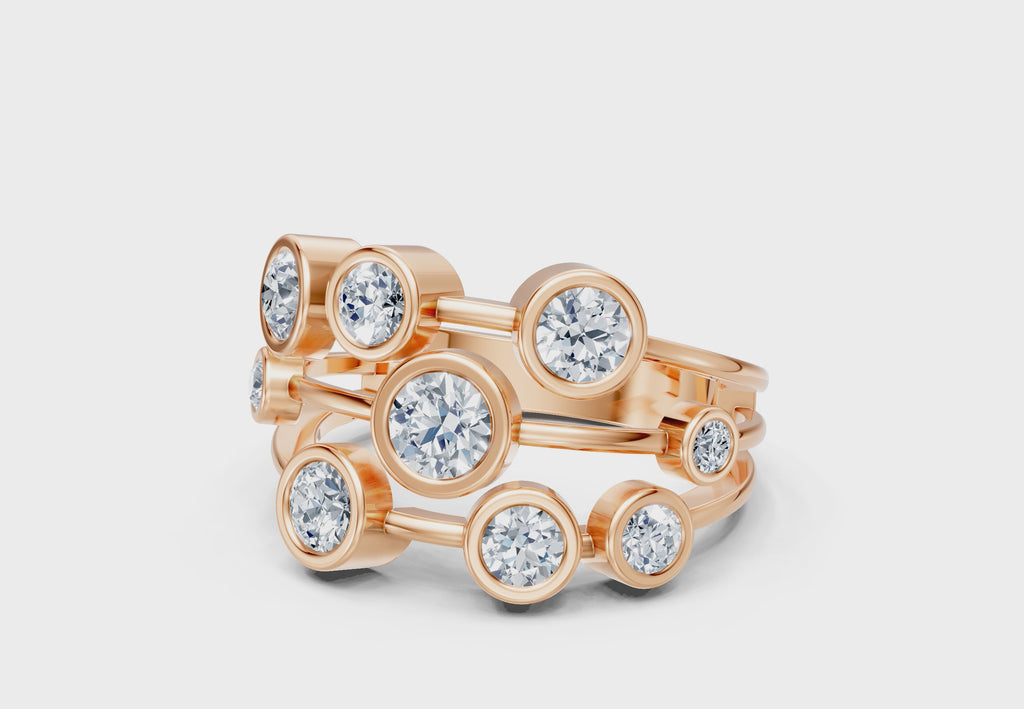 IGI Certified Multi-Size Lab Grown Diamond (VS/E-F) Bubble Scatter Ring - Gold