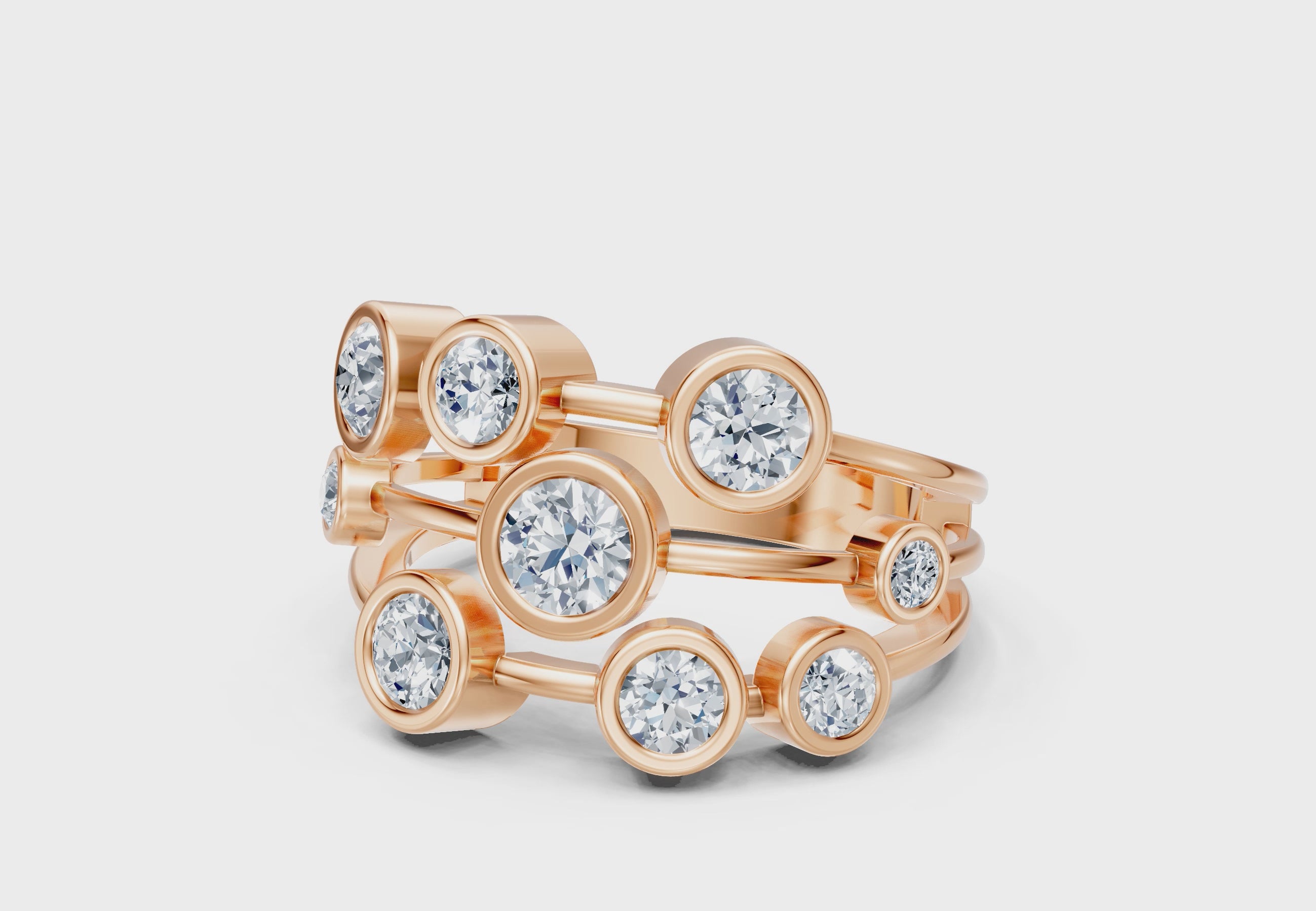 IGI Certified Multi-Size Lab Grown Diamond (VS/E-F) Bubble Scatter Ring - Gold