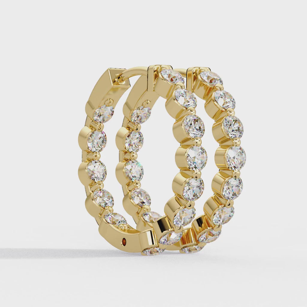 IGI Certified- 2 Ct. Lab Grown Diamond (VS/E-F) Out Bezel-Set Diamond Eternity Hoop Earrings