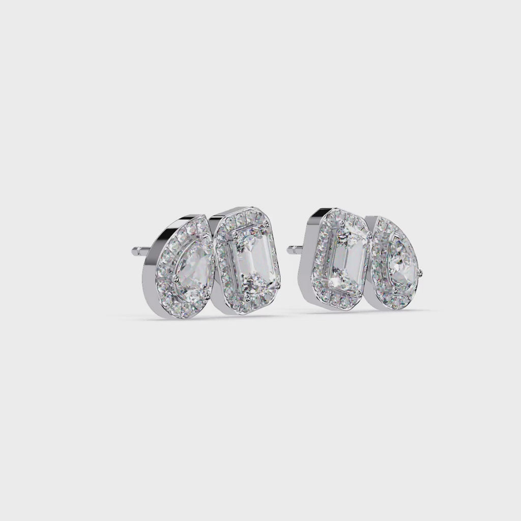 Diamond Cluster Ear Climbers / Stud Earrings (Emerald & Pear Cuts)