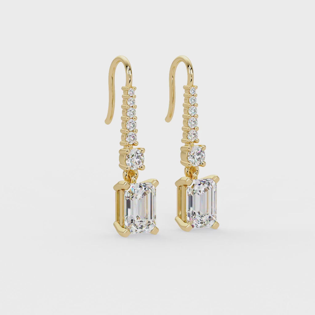 IGI Certified- 2.25 Ct. Lab Grown Diamond (VS/E-F) Emerald Cut Diamond Dangle Earrings